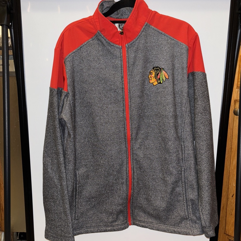 NHL Chicago Blackhawks Jacket Medium Heathered Black/Red NHL Hockey  Full Zip